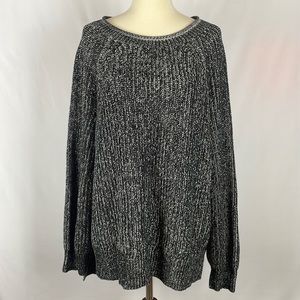 Ellen Tracy Marled Black & White Knit Crewneck Hi-Lo Hem Sweater - Size Large